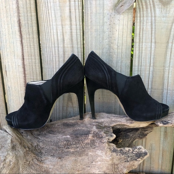 Calvin Klein Black Kid Suede Shanon Open Toe Heels - Picture 3 of 12